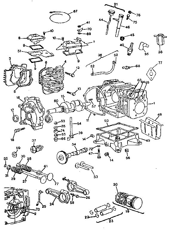 Cylinder, Crankshaft And Engine Base Group Diagram and Parts List for 422400-422499 0758-01 Briggs and Stratton Engine